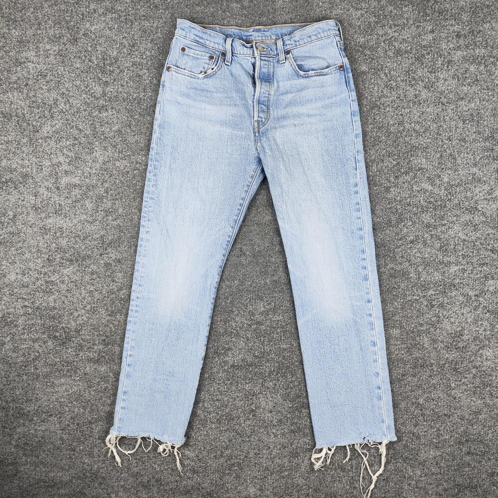 Levis 501 Jeans Womens W28 L30 Light Wash High Rise Straight Raw Hem Denim